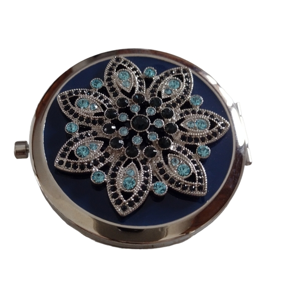 Monet women's  mirror compact. NWOT. Navy with light blue and black jewe… - Picture 7 of 11